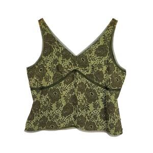 Vintage 90s Y2K Green Floral Lace Babydoll Top XL Fairy Grunge Forest Old Navy